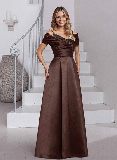 Elegant A-Line Sequins Cold Shoulder Satin Mother Of The Bride Dresses
