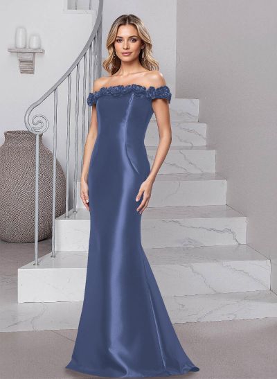Flattering Flower(s) Off-The-Shoulder Satin Mother Of The Bride Dresses