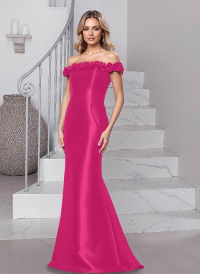 Flattering Flower(s) Off-The-Shoulder Satin Mother Of The Bride Dresses