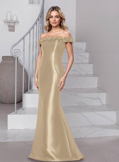 Flattering Flower(s) Off-The-Shoulder Satin Mother Of The Bride Dresses