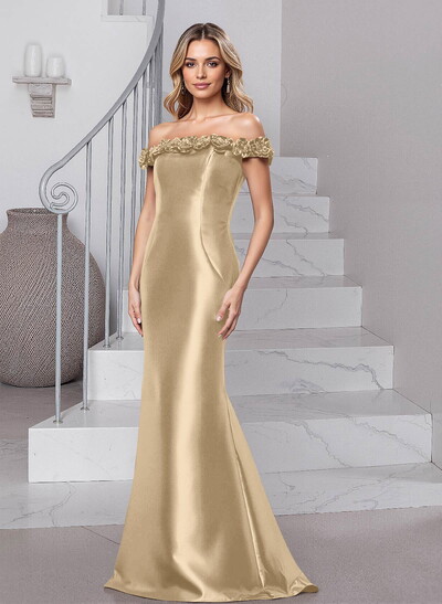 Flattering Flower(s) Off-The-Shoulder Satin Mother Of The Bride Dresses