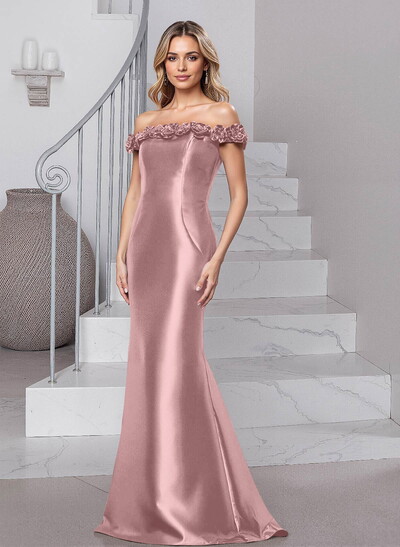 Flattering Flower(s) Off-The-Shoulder Satin Mother Of The Bride Dresses