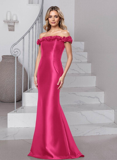 Flattering Flower(s) Off-The-Shoulder Satin Mother Of The Bride Dresses