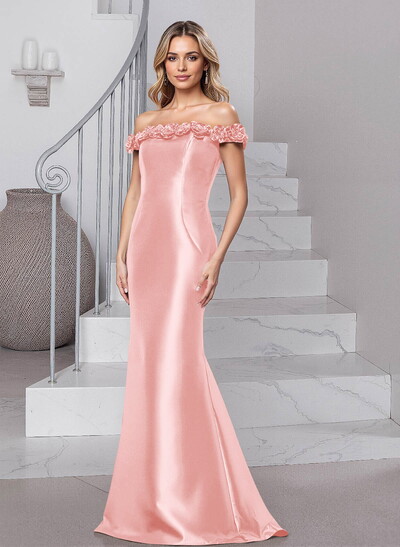 Flattering Flower(s) Off-The-Shoulder Satin Mother Of The Bride Dresses