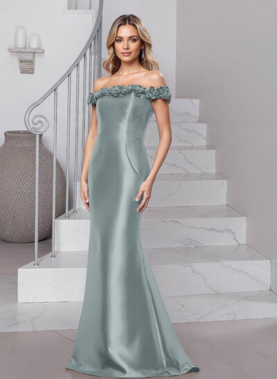 Flattering Flower(s) Off-The-Shoulder Satin Mother Of The Bride Dresses