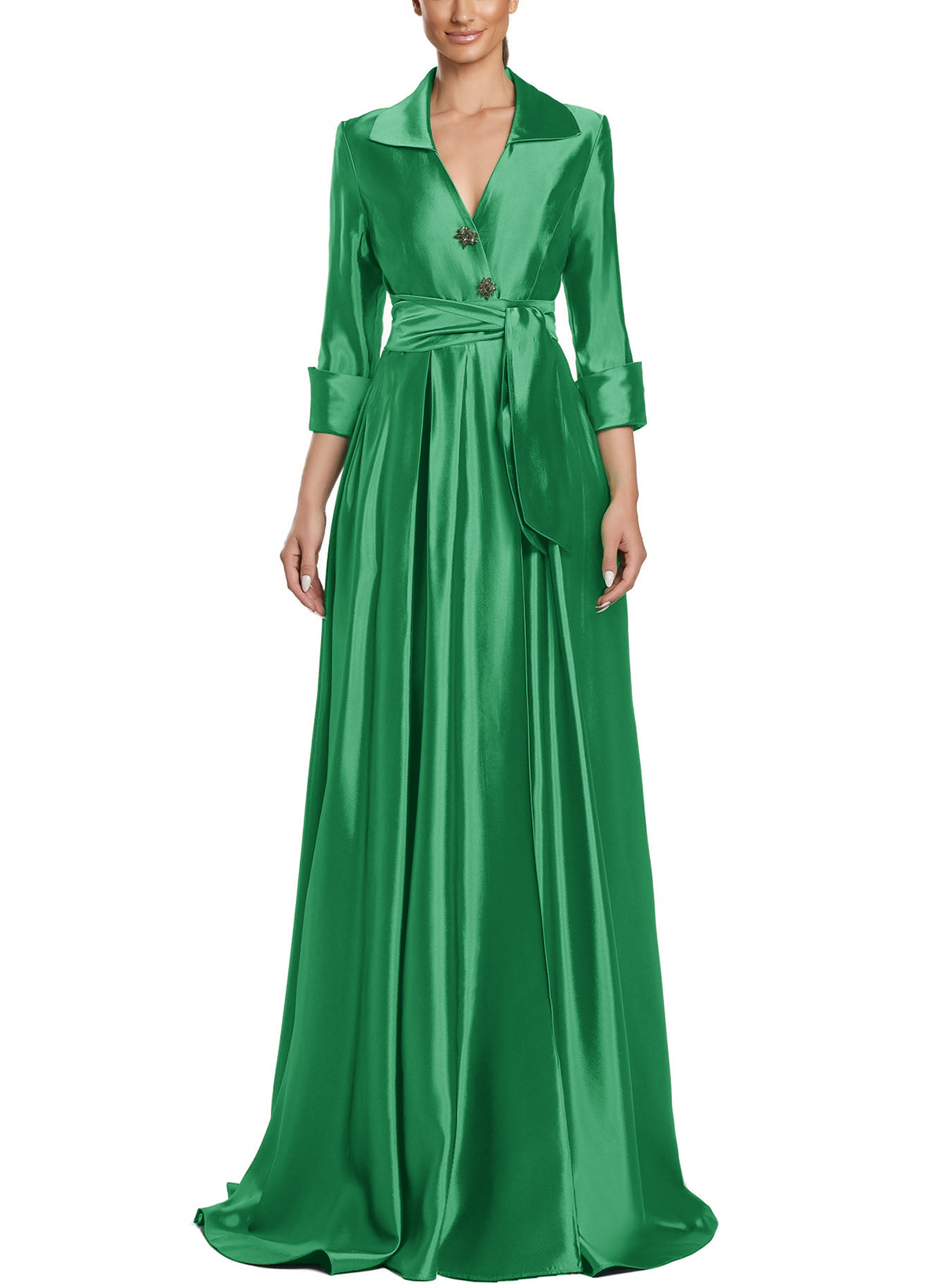 Unique A-Line V-Neck Sweep Train Silk Like Satin Mother Of The Bride Dresses