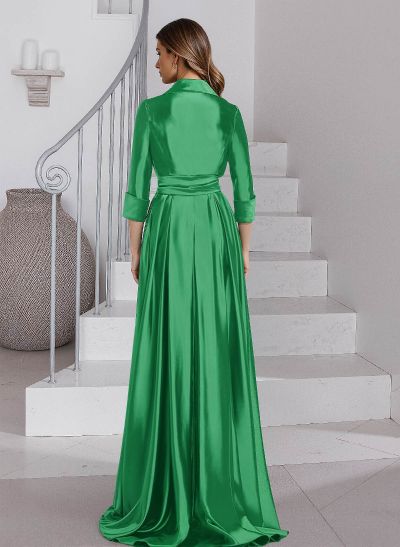 Unique A-Line V-Neck Sweep Train Silk Like Satin Mother Of The Bride Dresses