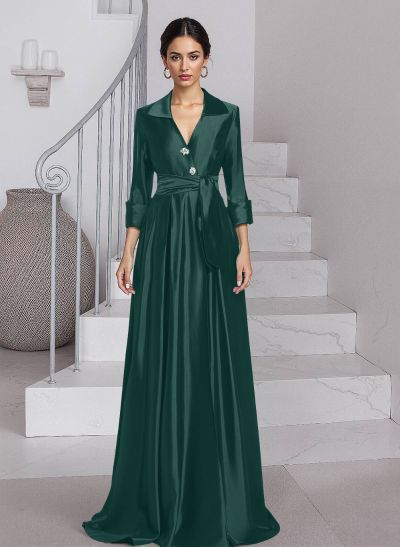 Unique A-Line V-Neck Sweep Train Silk Like Satin Mother Of The Bride Dresses