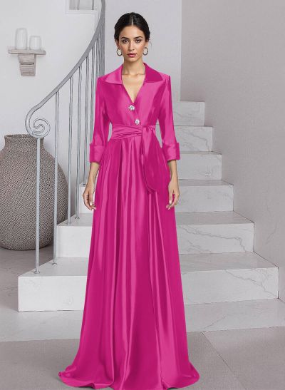 Unique A-Line V-Neck Sweep Train Silk Like Satin Mother Of The Bride Dresses
