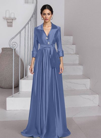 Unique A-Line V-Neck Sweep Train Silk Like Satin Mother Of The Bride Dresses