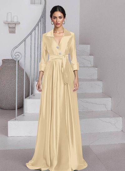 Unique A-Line V-Neck Sweep Train Silk Like Satin Mother Of The Bride Dresses