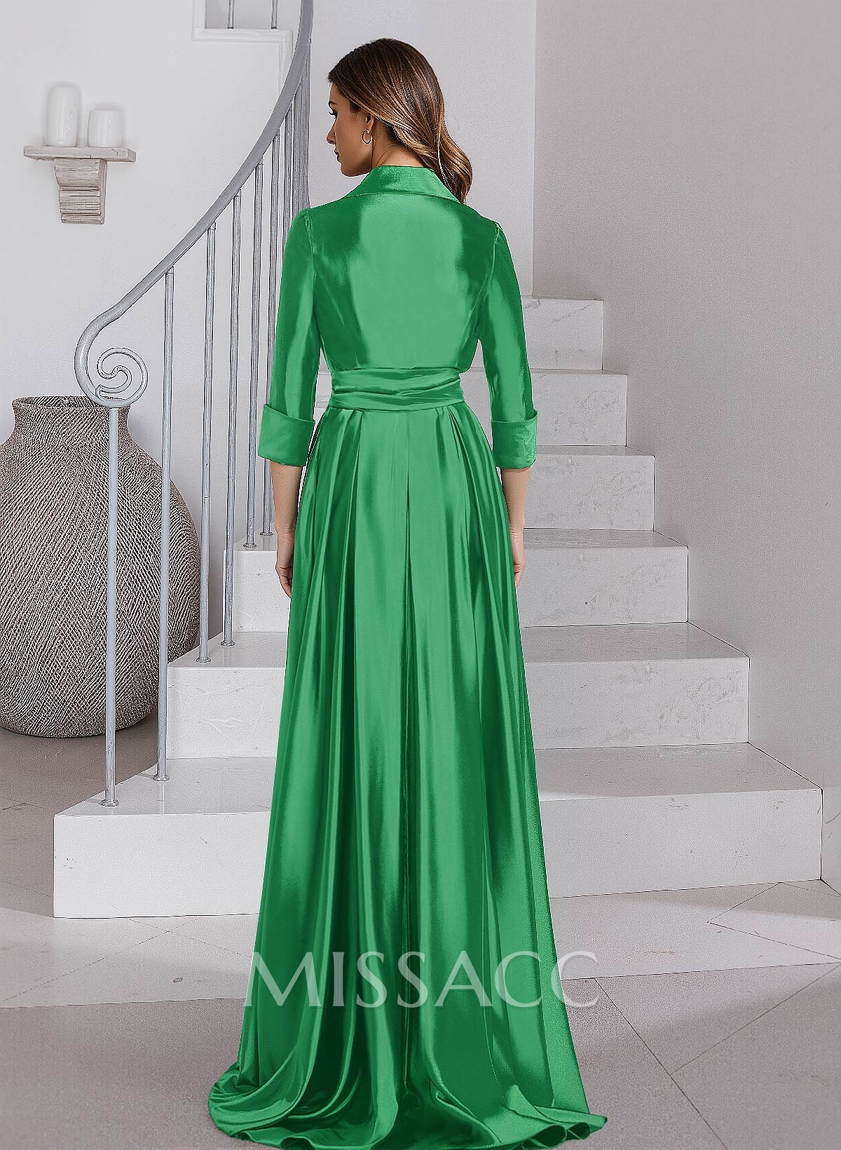 Unique A-Line V-Neck Sweep Train Silk Like Satin Mother Of The Bride Dresses