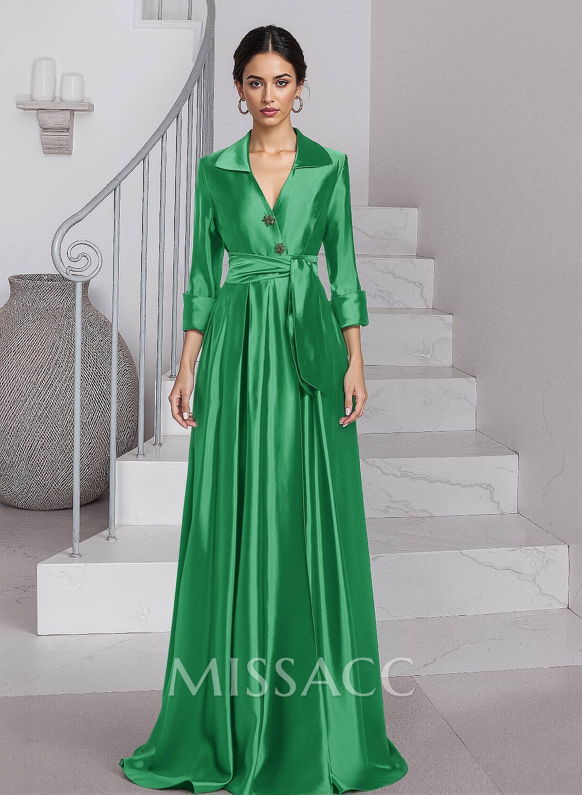 Unique A-Line V-Neck Sweep Train Silk Like Satin Mother Of The Bride Dresses