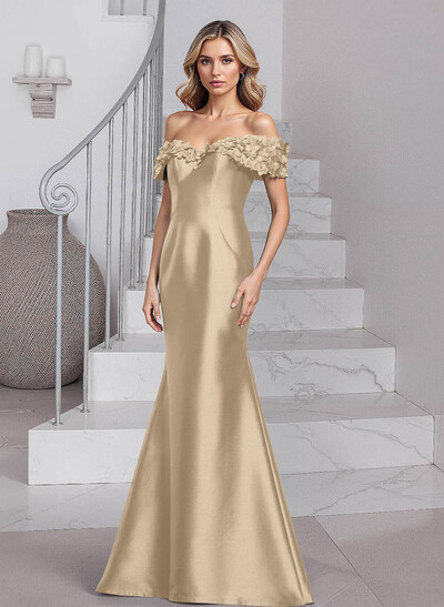 Unique Flower(s) Off-The-Shoulder Satin Mother Of The Bride Dresses