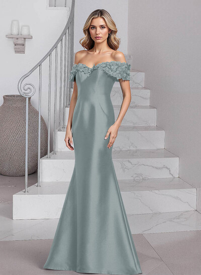 Unique Flower(s) Off-The-Shoulder Satin Mother Of The Bride Dresses