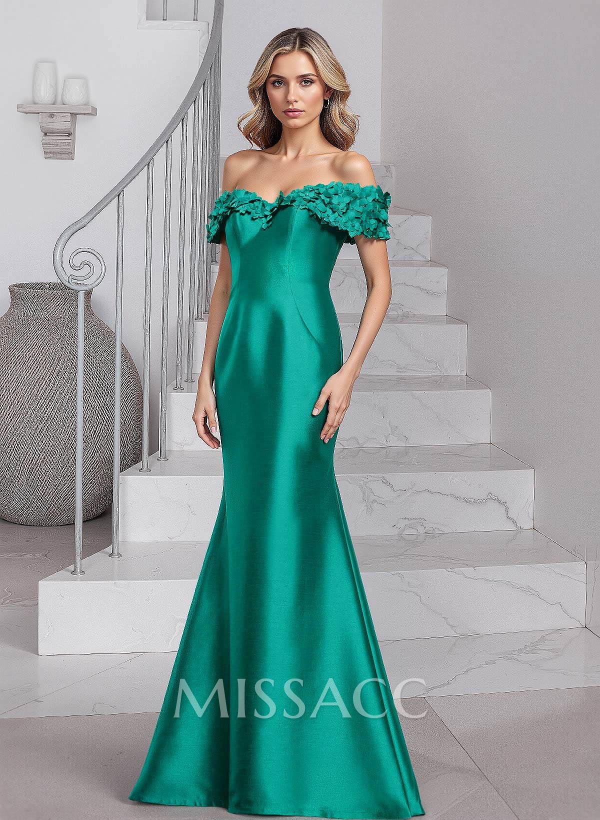 Unique Flower(s) Off-The-Shoulder Satin Mother Of The Bride Dresses