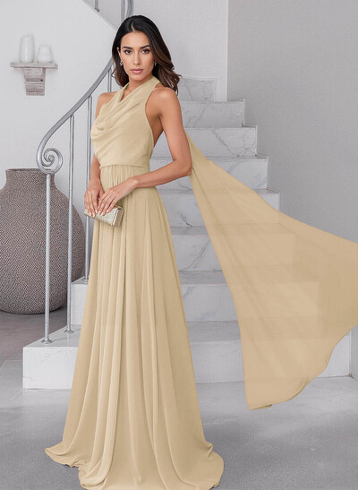 Dreamy A-Line Halter Sweep Train Chiffon Mother Of The Bride Dresses