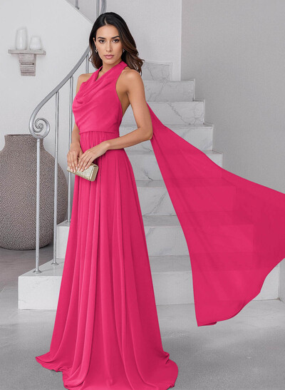 Dreamy A-Line Halter Sweep Train Chiffon Mother Of The Bride Dresses