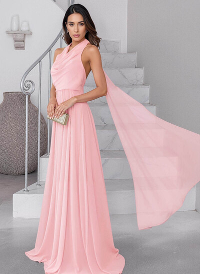 Dreamy A-Line Halter Sweep Train Chiffon Mother Of The Bride Dresses