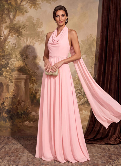 Dreamy A-Line Halterneck Chiffon Mother of the Bride Dresses with Sweep Train