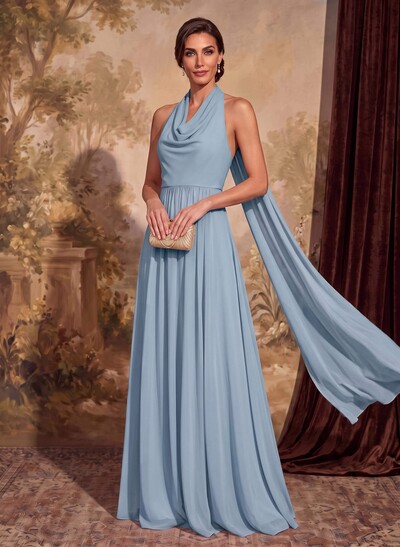 Dreamy A-Line Halter Sweep Train Chiffon Mother Of The Bride Dresses