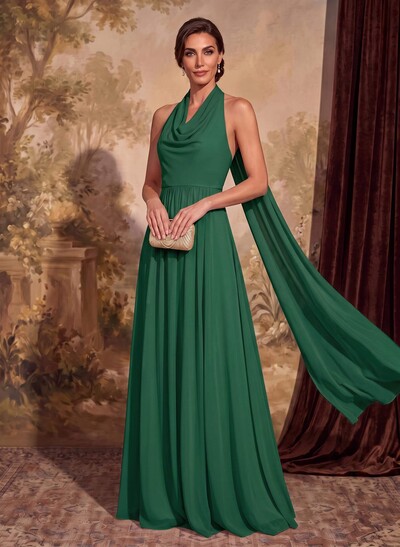 Dreamy A-Line Halter Sweep Train Chiffon Mother Of The Bride Dresses