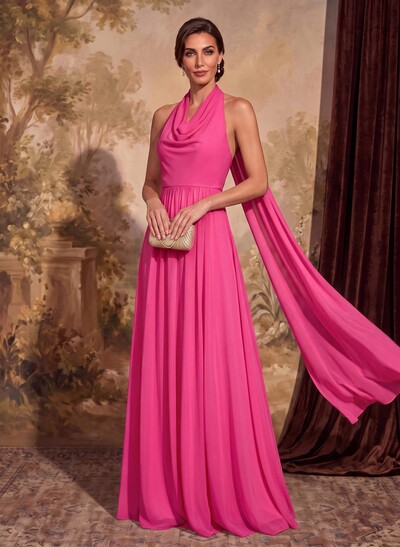 Dreamy A-Line Halter Sweep Train Chiffon Mother Of The Bride Dresses