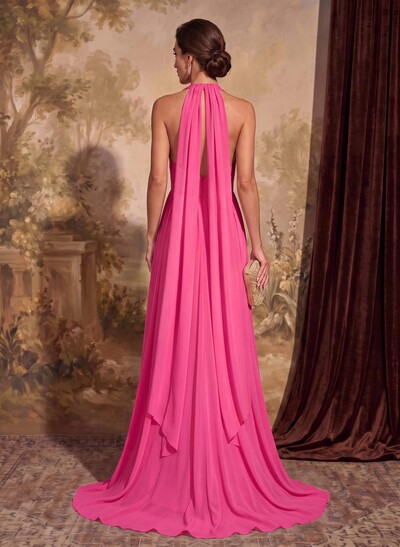 Dreamy A-Line Halter Sweep Train Chiffon Mother Of The Bride Dresses