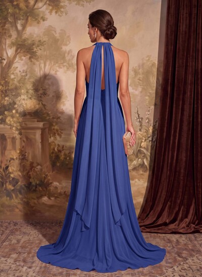 Dreamy A-Line Halter Sweep Train Chiffon Mother Of The Bride Dresses