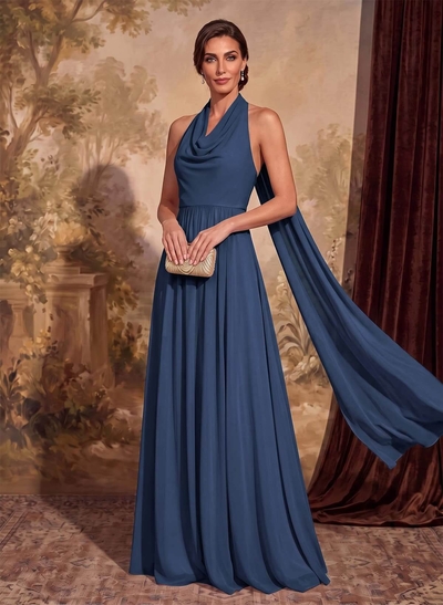 Dreamy A-Line Halter Sweep Train Chiffon Mother Of The Bride Dresses