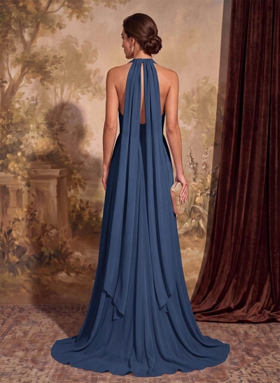 Dreamy A-Line Halter Sweep Train Chiffon Mother Of The Bride Dresses