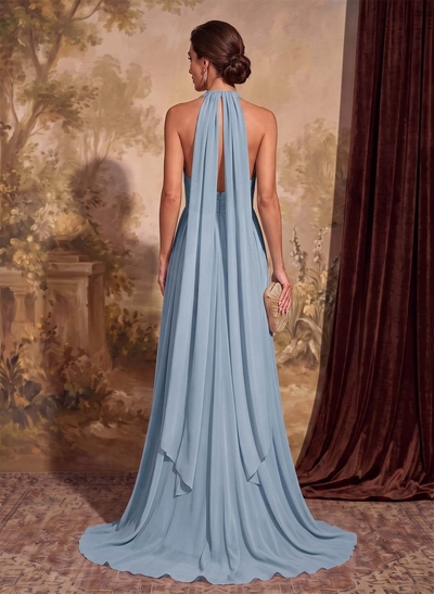 Dreamy A-Line Halter Sweep Train Chiffon Mother Of The Bride Dresses