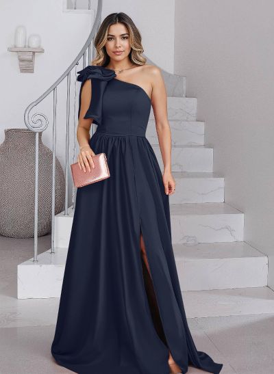Classy A-Line Bow(s) One-Shoulder Split Front Satin Mother Of The Bride Dresses