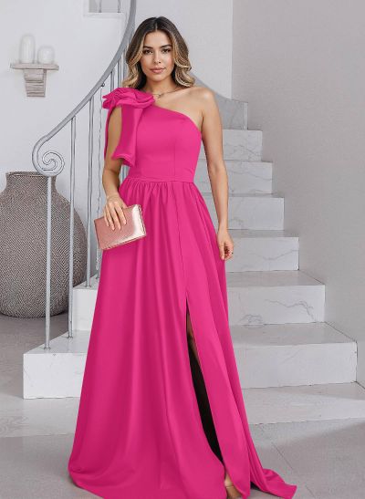 Classy A-Line Bow(s) One-Shoulder Split Front Satin Mother Of The Bride Dresses