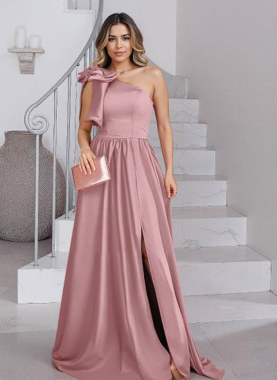 Classy A-Line Bow(s) One-Shoulder Split Front Satin Mother Of The Bride Dresses