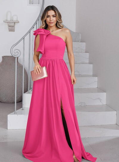 Classy A-Line Bow(s) One-Shoulder Split Front Satin Mother Of The Bride Dresses