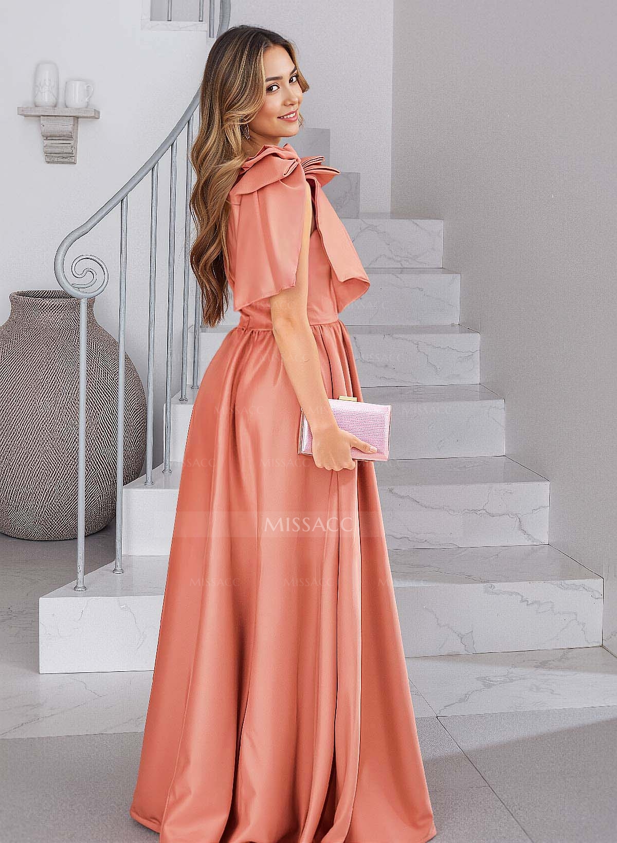 Classy A-Line Bow(s) One-Shoulder Split Front Satin Mother Of The Bride Dresses