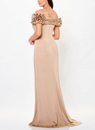 Elegant Ruffle Off-The-Shoulder Lace Elastic Satin Mother Of The Bride Dresses