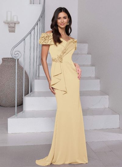 Elegant Ruffle Off-The-Shoulder Lace Crepe Satin Mother Of The Bride Dresses