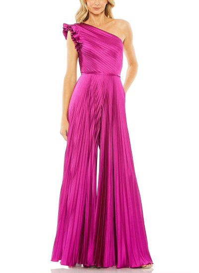 Unique Ruffle One-Shoulder Pleated Silk Like Satin Mother Of The Bride Dresses