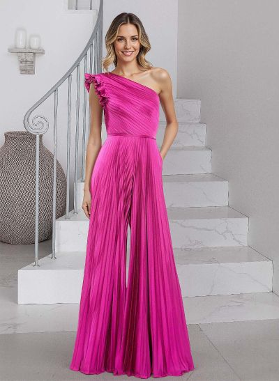 Unique Ruffle One-Shoulder Pleated Silk Like Satin Mother Of The Bride Dresses