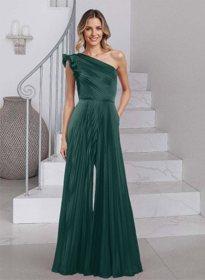 Unique Ruffle One-Shoulder Pleated Silk Like Satin Mother Of The Bride Dresses