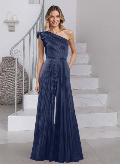 Unique Ruffle One-Shoulder Pleated Silk Like Satin Mother Of The Bride Dresses