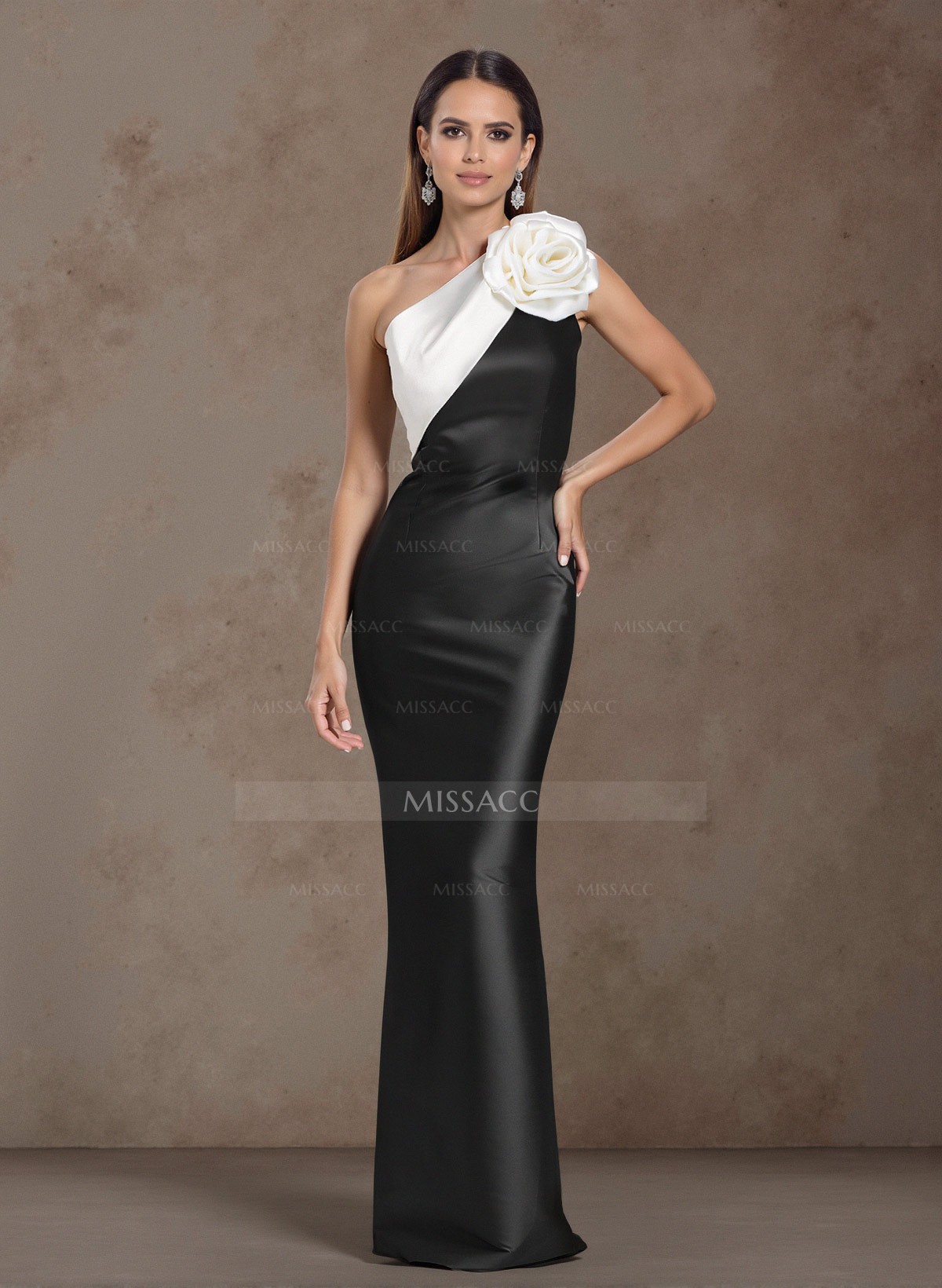 Classic  One-Shoulder Satin Mother Of The Bride Dresses With Ruched Floral