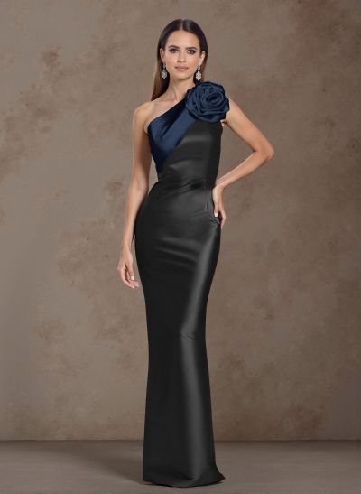 Classic  One-Shoulder Satin Mother Of The Bride Dresses With Ruched Floral