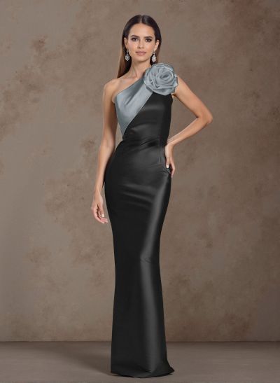 Classic  One-Shoulder Satin Mother Of The Bride Dresses With Ruched Floral