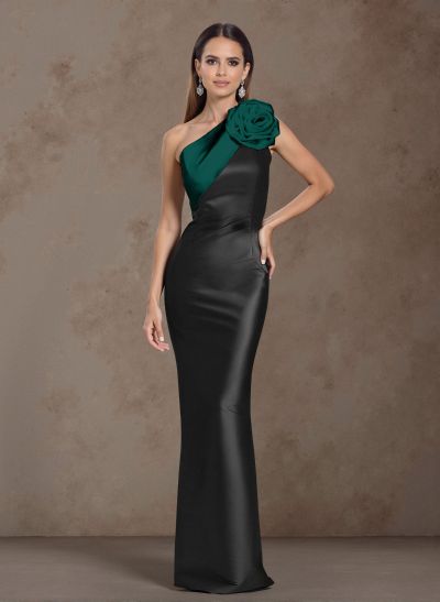 Classic  One-Shoulder Satin Mother Of The Bride Dresses With Ruched Floral