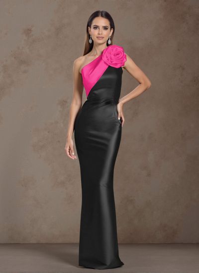 Classic  One-Shoulder Satin Mother Of The Bride Dresses With Ruched Floral