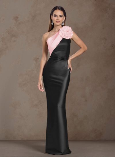 Classic  One-Shoulder Satin Mother Of The Bride Dresses With Ruched Floral