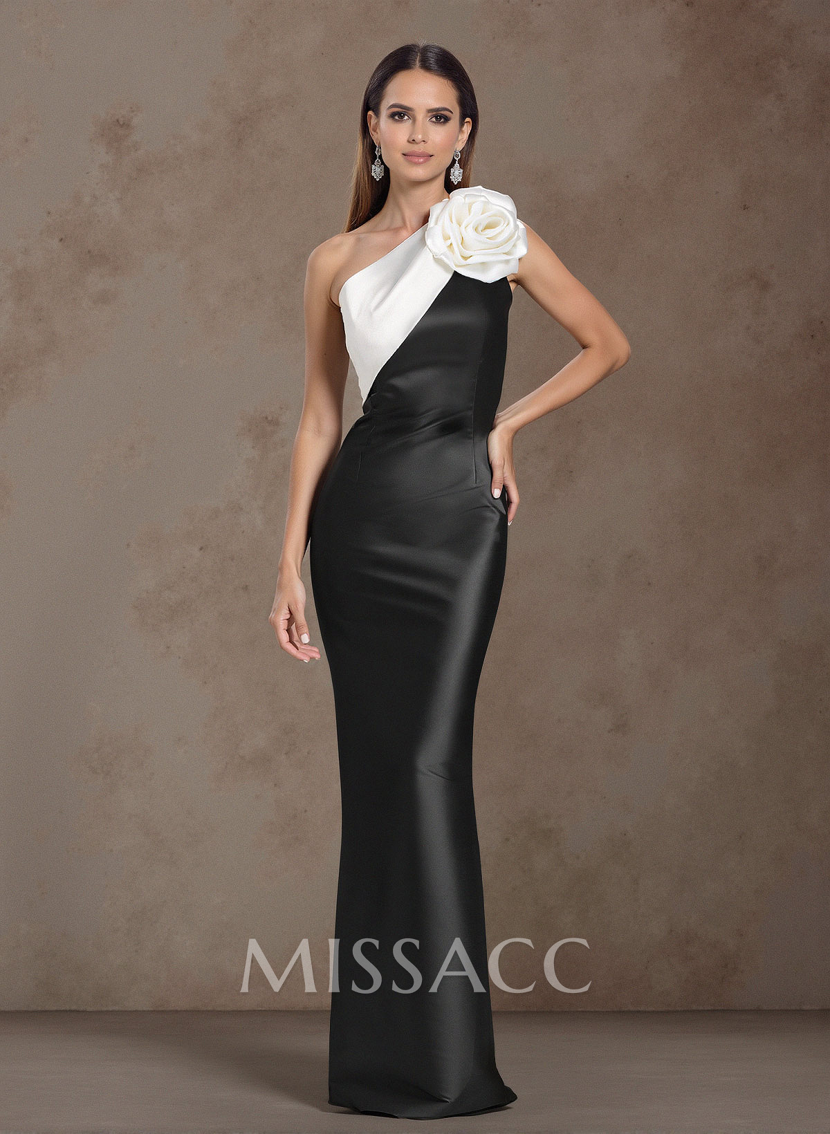 Classic  One-Shoulder Satin Mother Of The Bride Dresses With Ruched Floral